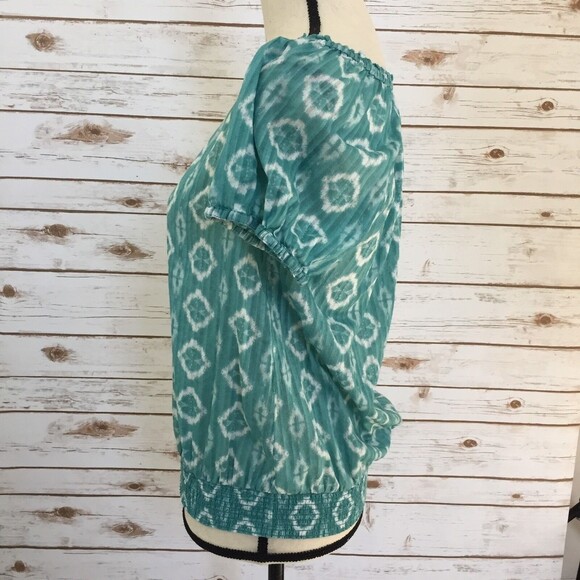 Joe Fresh Peasant Blouse Women Medium Green Cotton Elastic Neckline - Picture 4 of 9